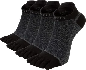 VWELL Cotton Toe Socks Five Finger Socks No Show Crew Athletic Running Socks 4 Pairs,Size 7-11