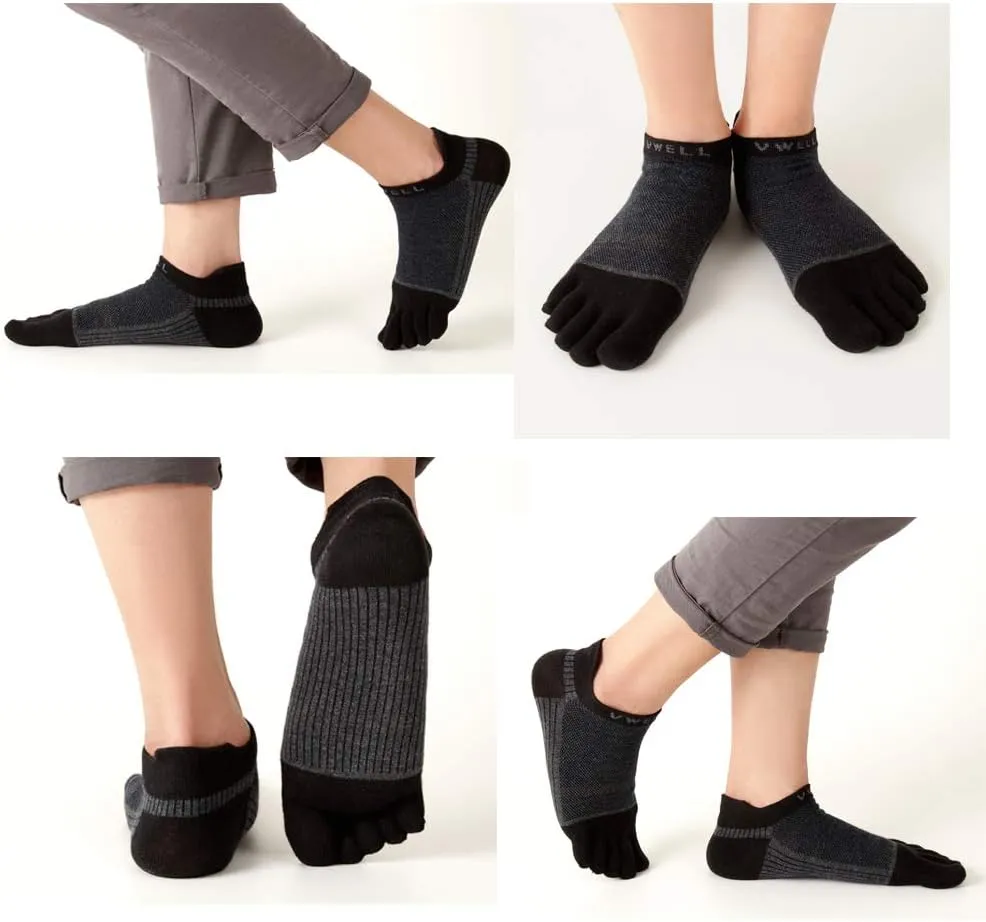 VWELL Cotton Toe Socks Five Finger Socks No Show Crew Athletic Running Socks 4 Pairs,Size 7-11