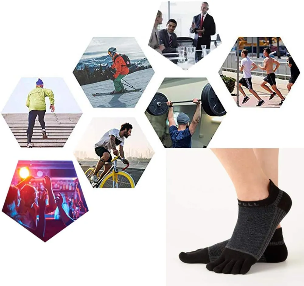 VWELL Cotton Toe Socks Five Finger Socks No Show Crew Athletic Running Socks 4 Pairs,Size 7-11