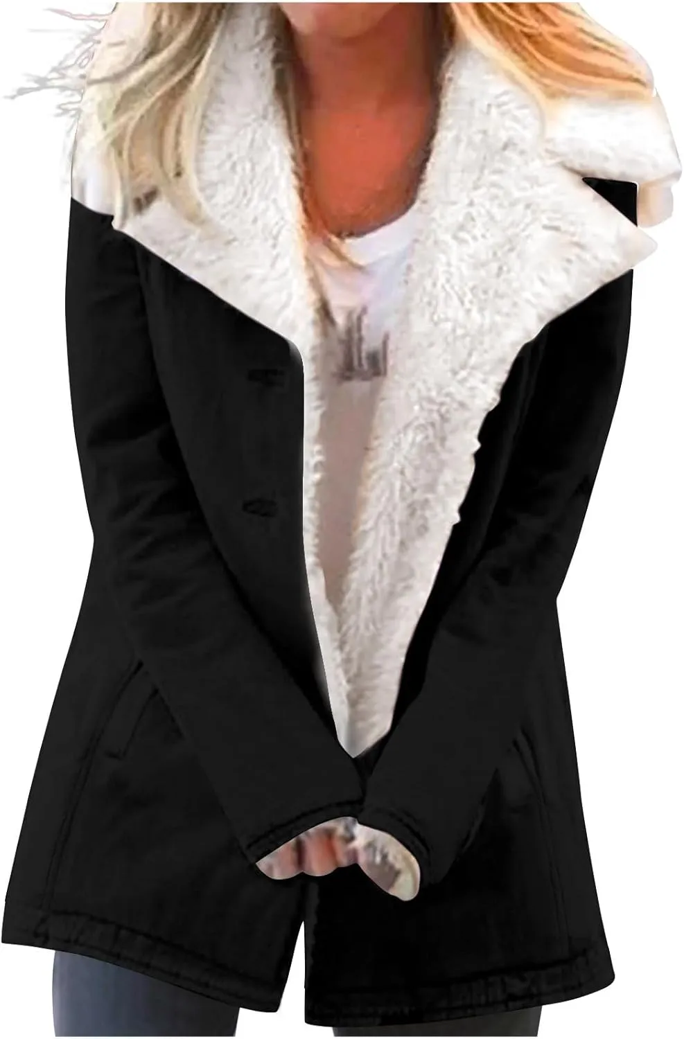 Womens 2024 Winter Coat Fuzzy Fleece Lined Sherpa Open Front Cardigan Button Down Warm Outerwear With Pockets