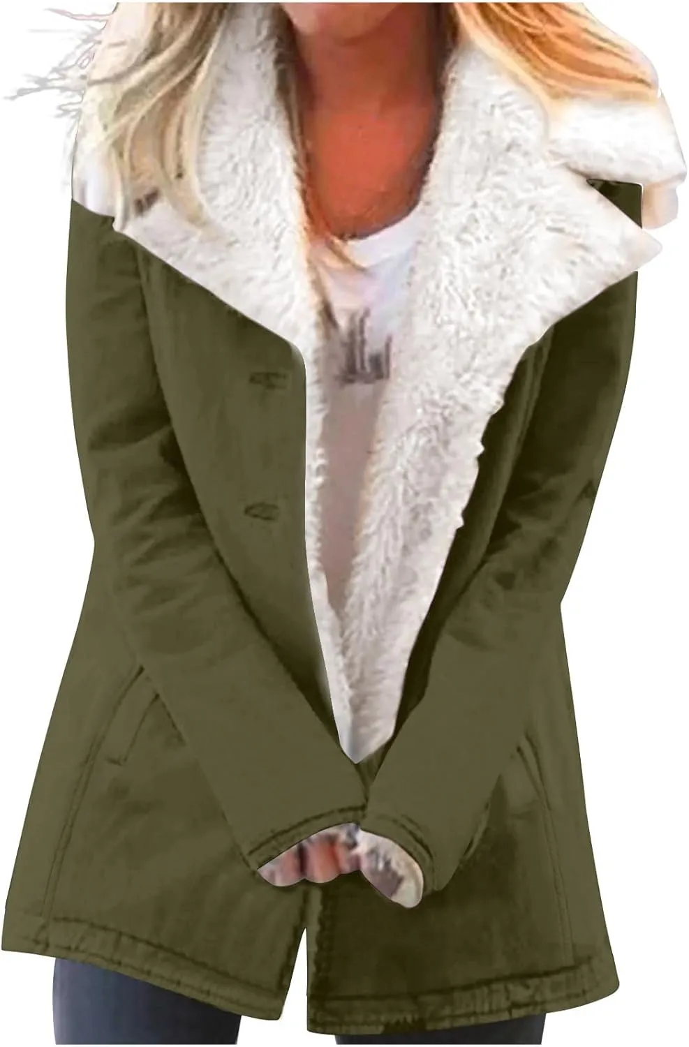 Womens 2024 Winter Coat Fuzzy Fleece Lined Sherpa Open Front Cardigan Button Down Warm Outerwear With Pockets