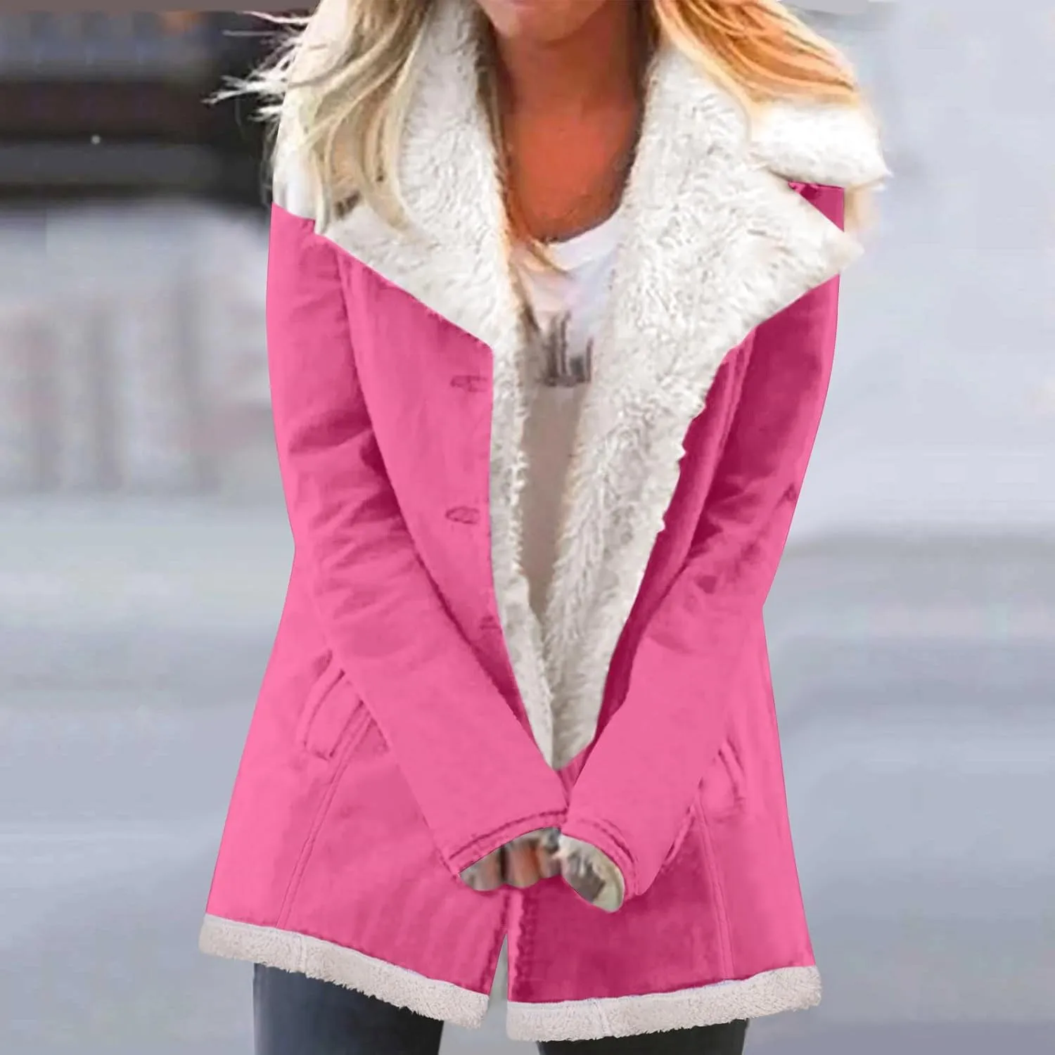 Womens 2024 Winter Coat Fuzzy Fleece Lined Sherpa Open Front Cardigan Button Down Warm Outerwear With Pockets