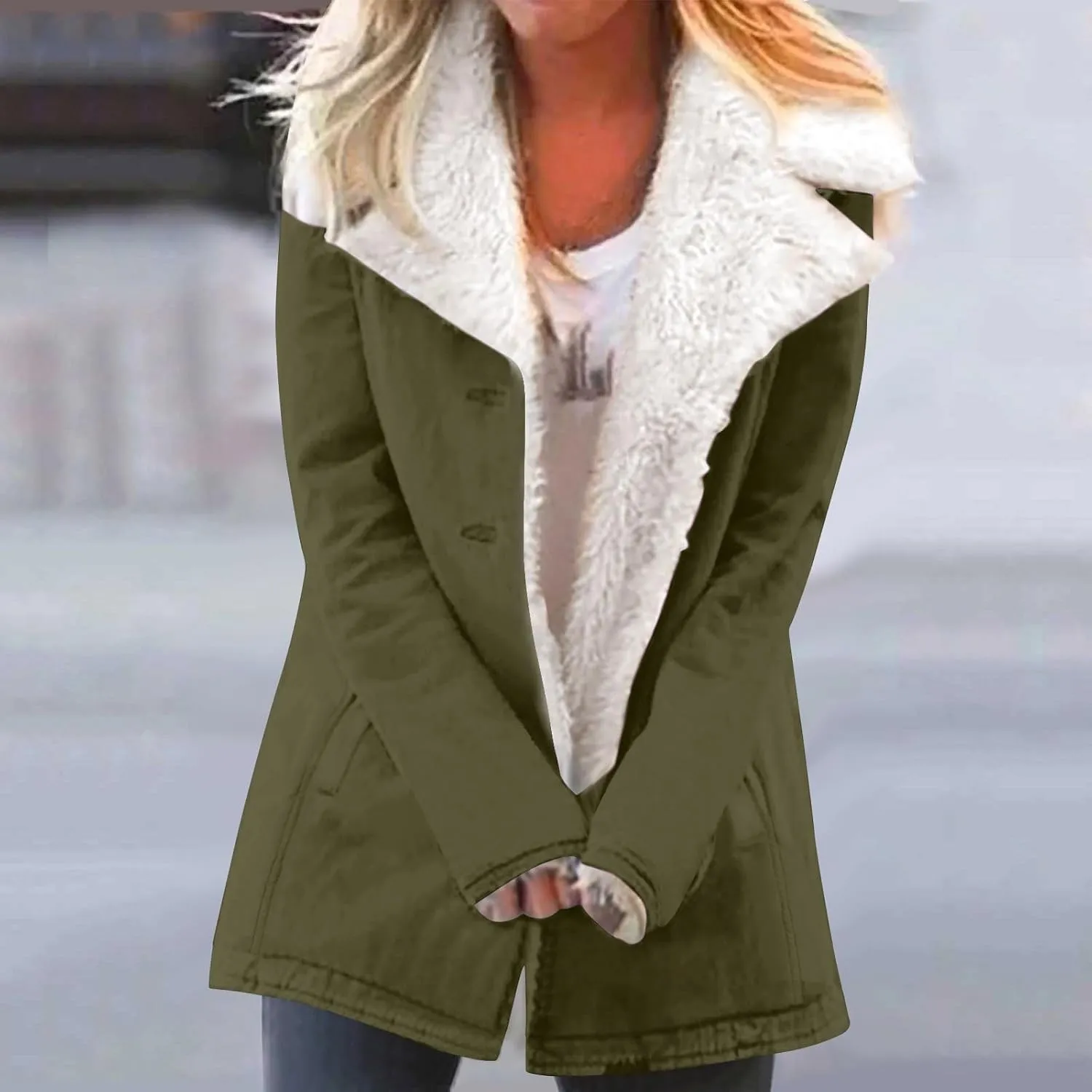 Womens 2024 Winter Coat Fuzzy Fleece Lined Sherpa Open Front Cardigan Button Down Warm Outerwear With Pockets