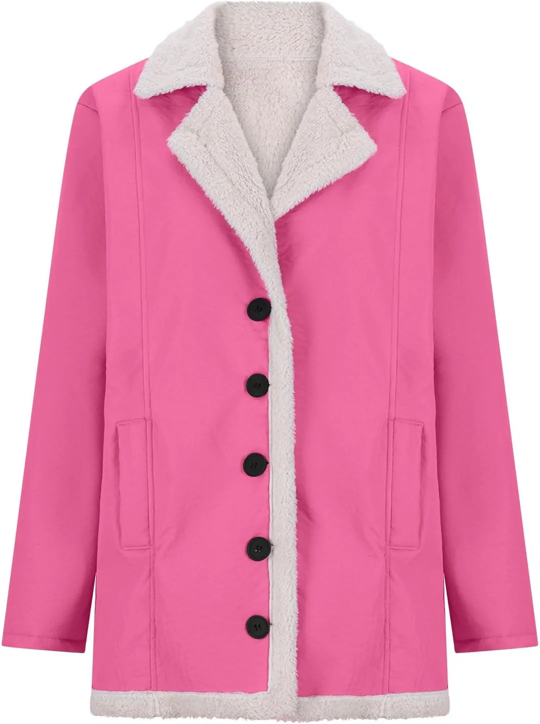 Womens 2024 Winter Coat Fuzzy Fleece Lined Sherpa Open Front Cardigan Button Down Warm Outerwear With Pockets