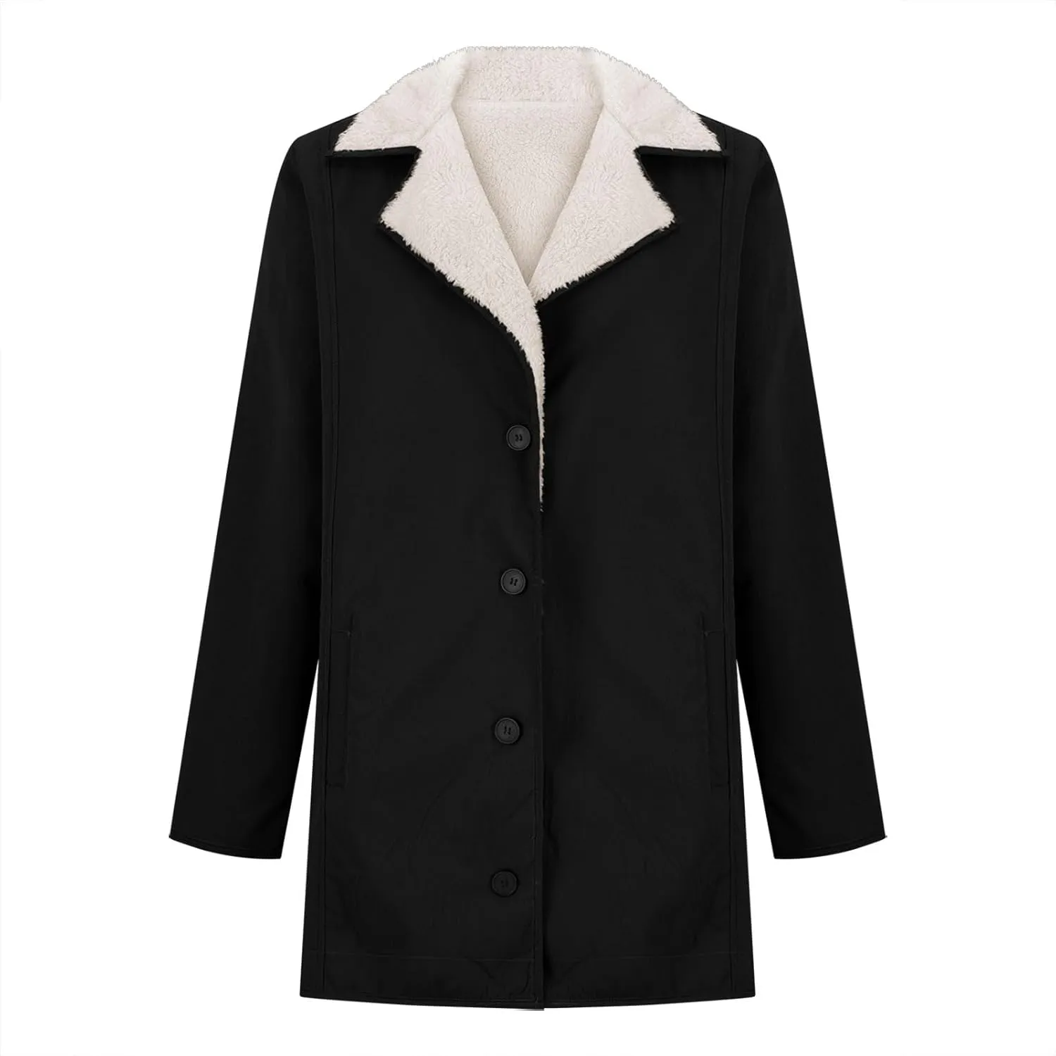 Womens 2024 Winter Coat Fuzzy Fleece Lined Sherpa Open Front Cardigan Button Down Warm Outerwear With Pockets