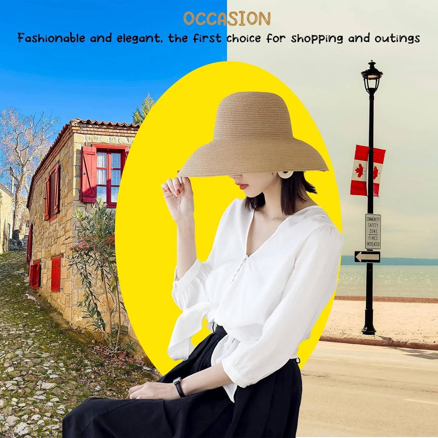Women's Straw Wide Brim Dome Sun Hat Breathable Foldable Beach Straw Hat Summer Fashion Casual Sun Hat