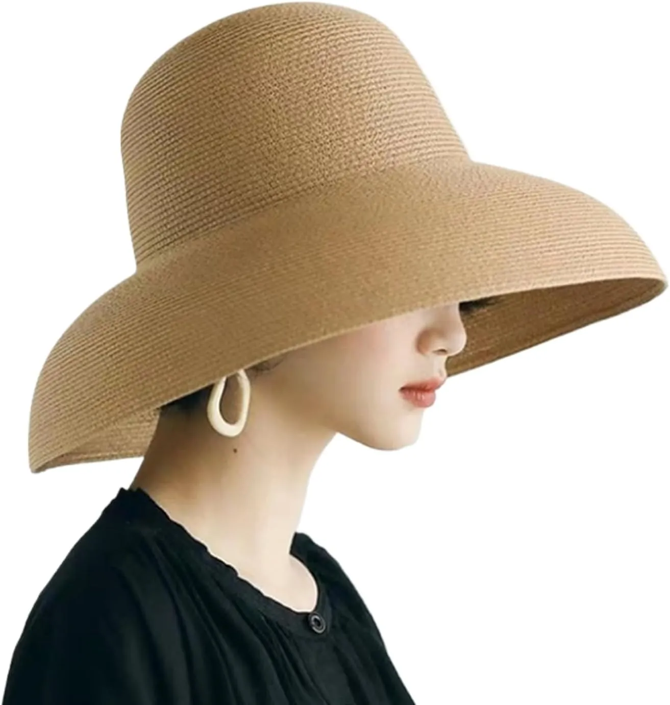 Women's Straw Wide Brim Dome Sun Hat Breathable Foldable Beach Straw Hat Summer Fashion Casual Sun Hat