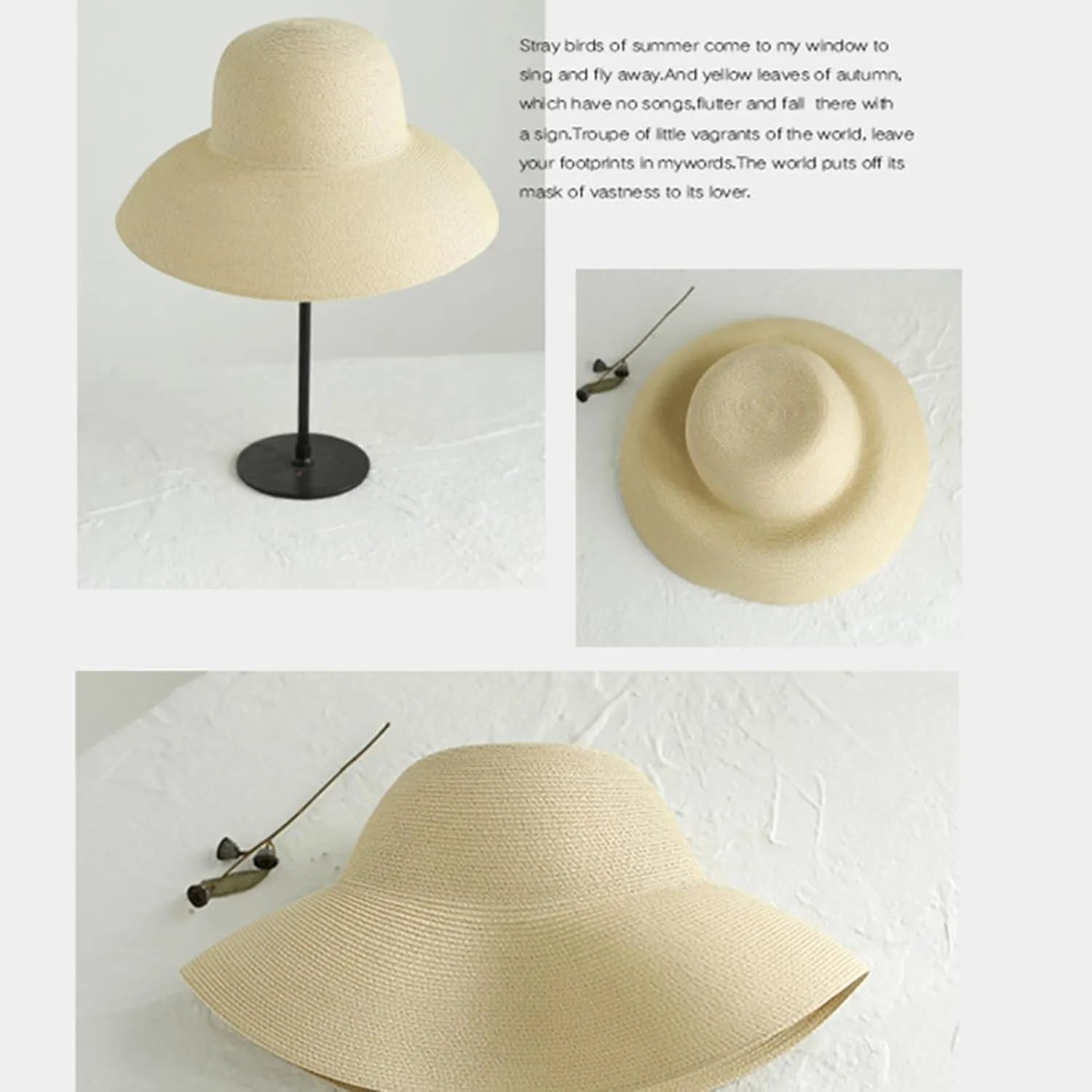 Women's Straw Wide Brim Dome Sun Hat Breathable Foldable Beach Straw Hat Summer Fashion Casual Sun Hat