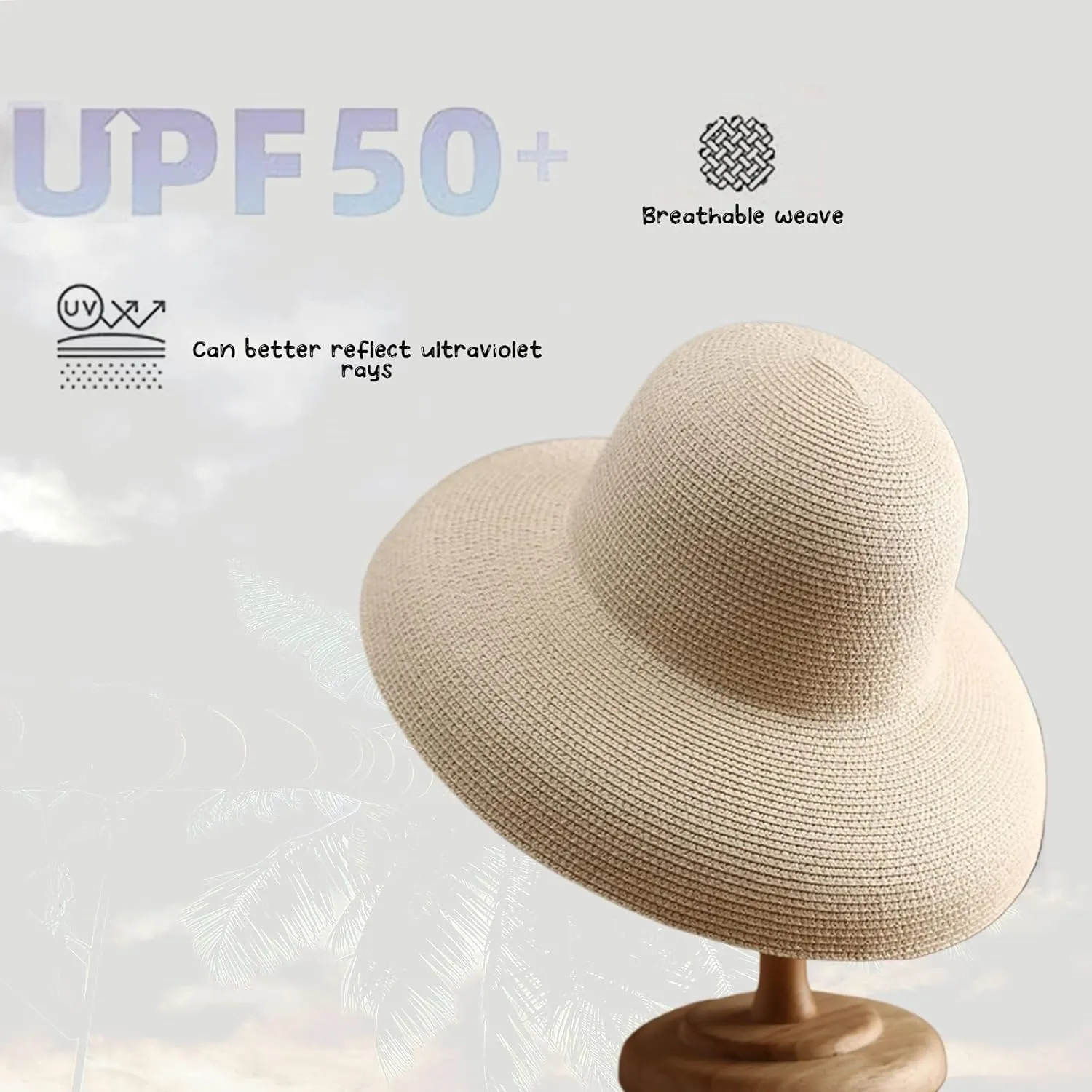 Women's Straw Wide Brim Dome Sun Hat Breathable Foldable Beach Straw Hat Summer Fashion Casual Sun Hat