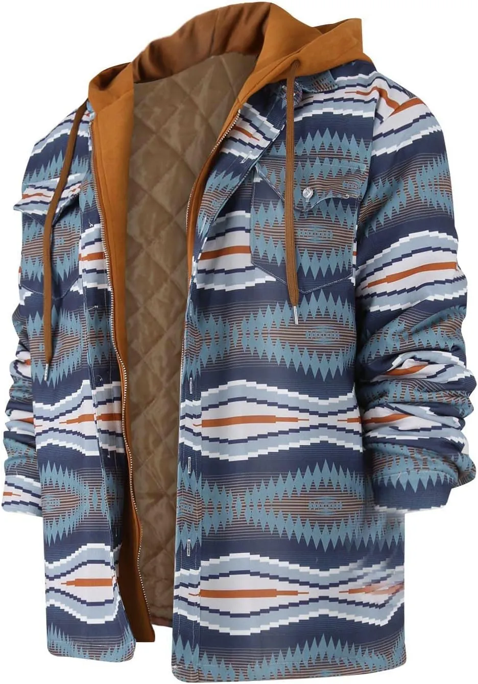 Ymosrh Men's Shirt Jackets Hooded Shirt Jacket Plaid Quilted Lined Long Sleeve Fall Winter Coat Button Shirts, M-5XL