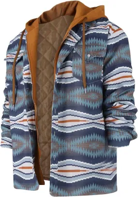 Ymosrh Men's Shirt Jackets Hooded Shirt Jacket Plaid Quilted Lined Long Sleeve Fall Winter Coat Button Shirts, M-5XL